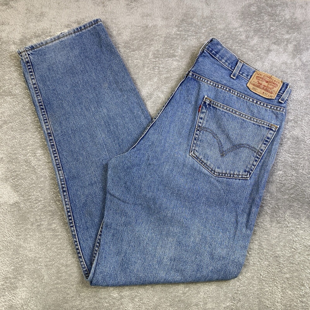 Levis 550 Jeans Men 42x36 Blue Relaxed Fit Tapered 100% Cotton Distressed y2k